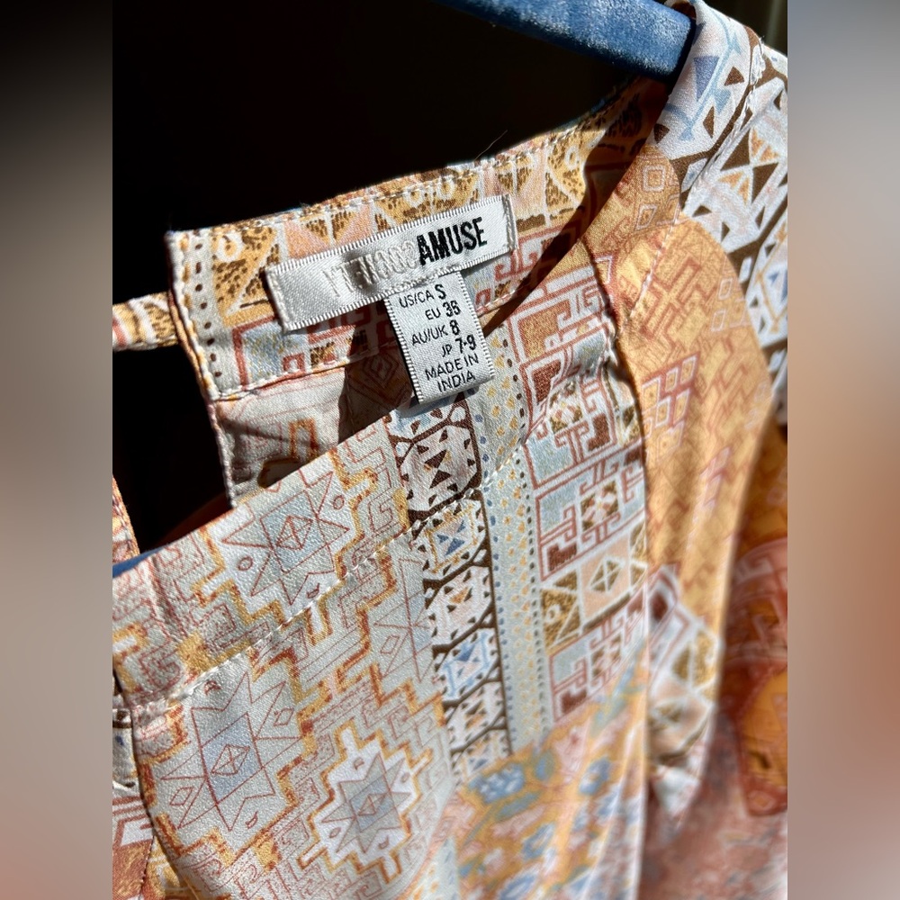 Amuse Society 70s Inspired Boho Patchwork Print Cutout Mini Dress Size S - Picture 2 of 8